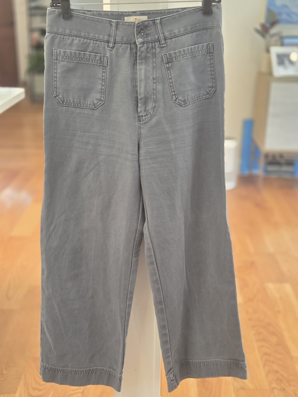 Marine Layer Womens Front Pocket Wide Leg Gray Wash Denim Jeans (6)